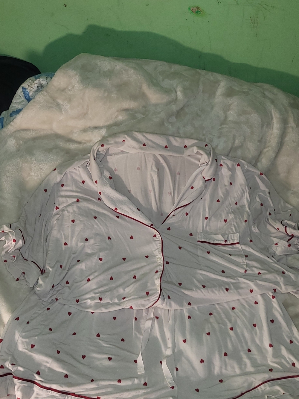 Victoria's Secret White Pajama Set with Red Heart Accents